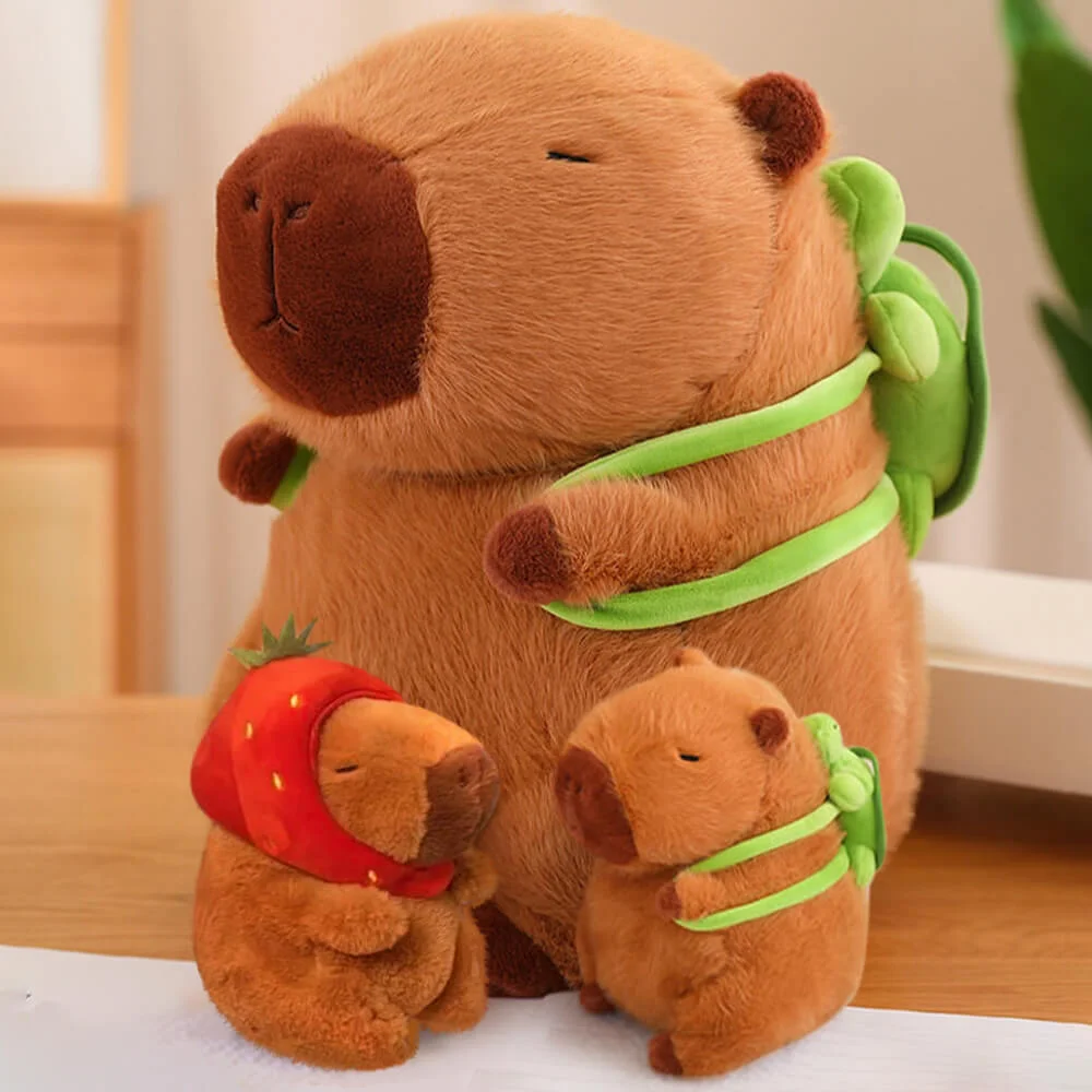 Cuteee Family Kawaii Capybara Plush With Turtle Bag Plushies Squishy Pillow Toy