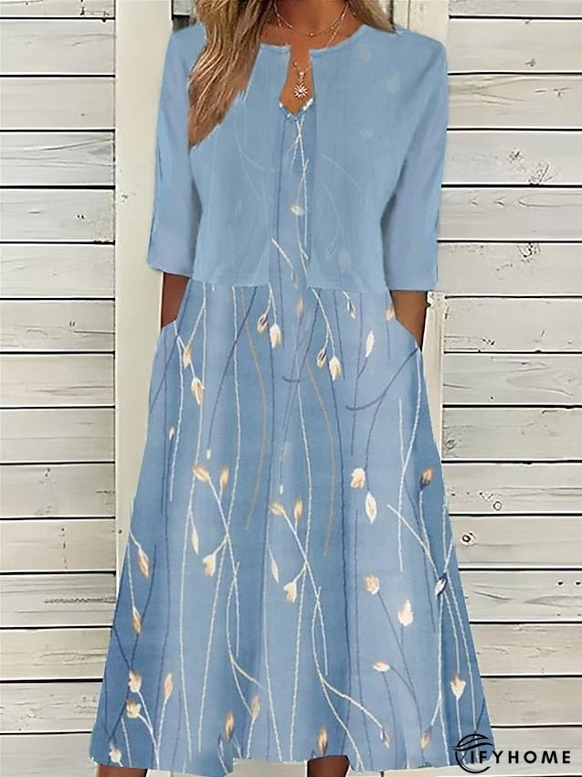 Women's Two Piece Dress Set Casual Dress Print Dress Outdoor Daily Fashion Elegant Pocket Print Midi Dress Crew Neck | IFYHOME