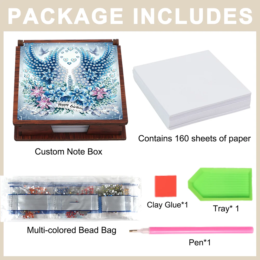 Wooden 5D Diamond Painting Kit Note Box DIY Diamond Art Notepad Box (Wings A)