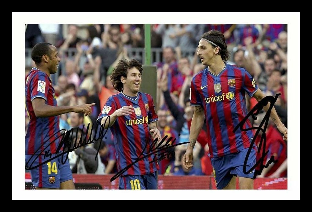 Lionel Messi & Thierry Henry & Ibrahimovic- FC Barcelona Signed & Framed Photo Poster painting