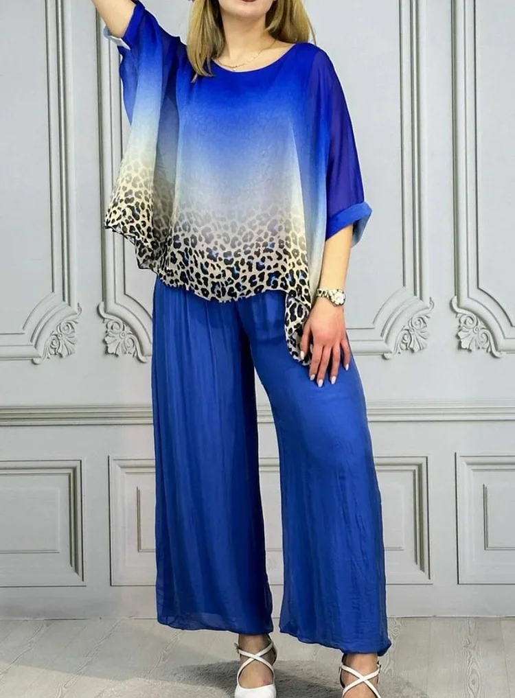 Womens Round Neck Long Sleeve Leopard Print Casual Suit 1 main image 1