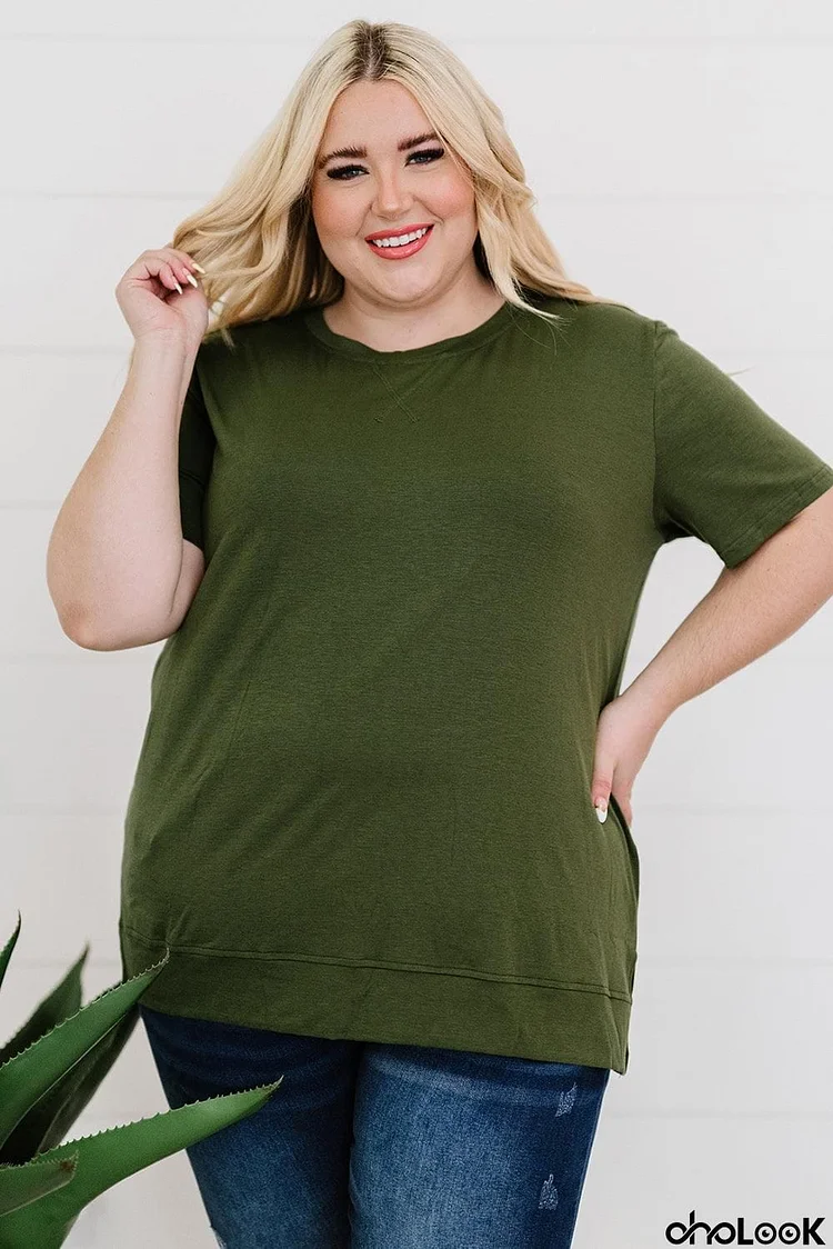 Plus Size Side Slit Round Neck T-Shirt