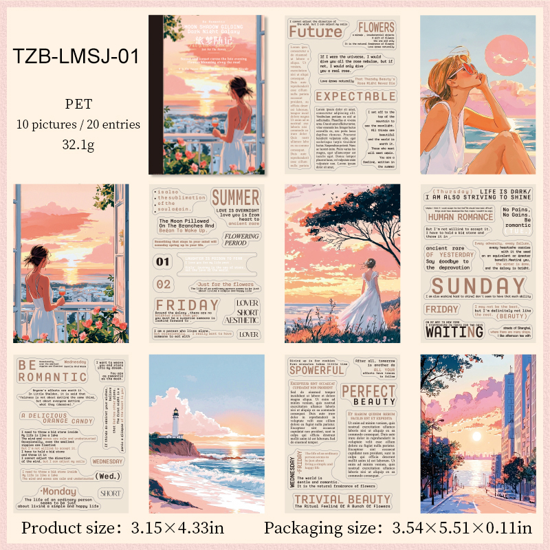 PET Sticker Book - Random Notes on Travel Dreams Series Vintage Character English Landscape 