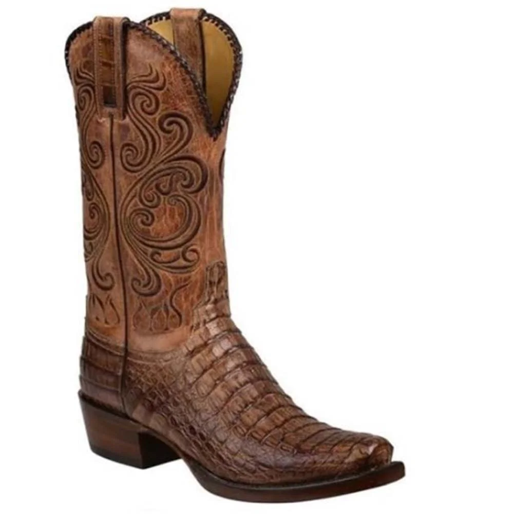 BONJOMARISA Classic Pointed Toe Chunky Heel High Quality Women Western Boots Cowboy Walking Casual Embroidery Ladies Shoes