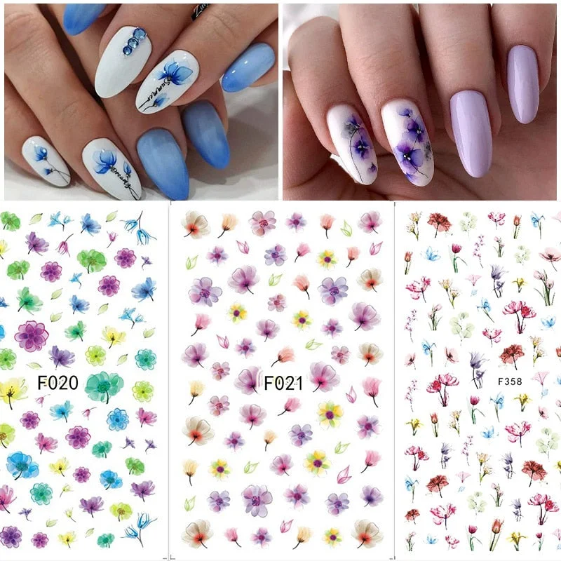 1PC 3D Nail Stickers Flowers Leaves Self-Adhesive Slider Letters Nail Art Decorations Decals Nail Art Tool Manicure Accessories-Nail Inspo