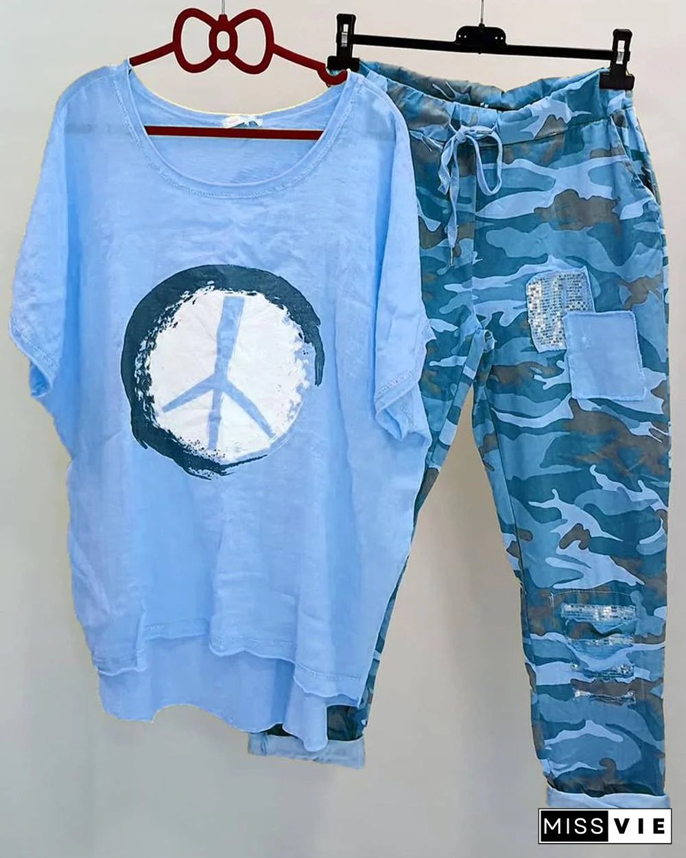 Camouflage Women's Printed Casual Two-piece Suit