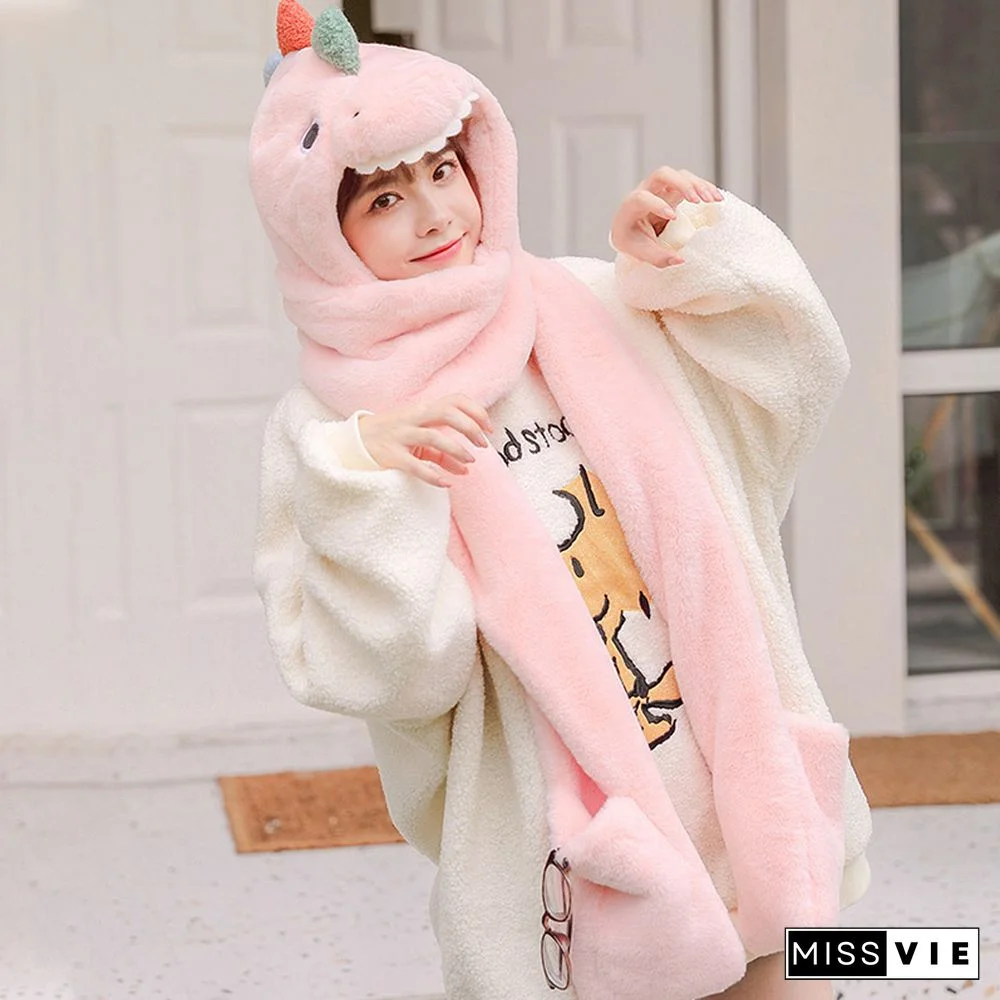 Dinosaur Hat Scarf Gloves Warmer