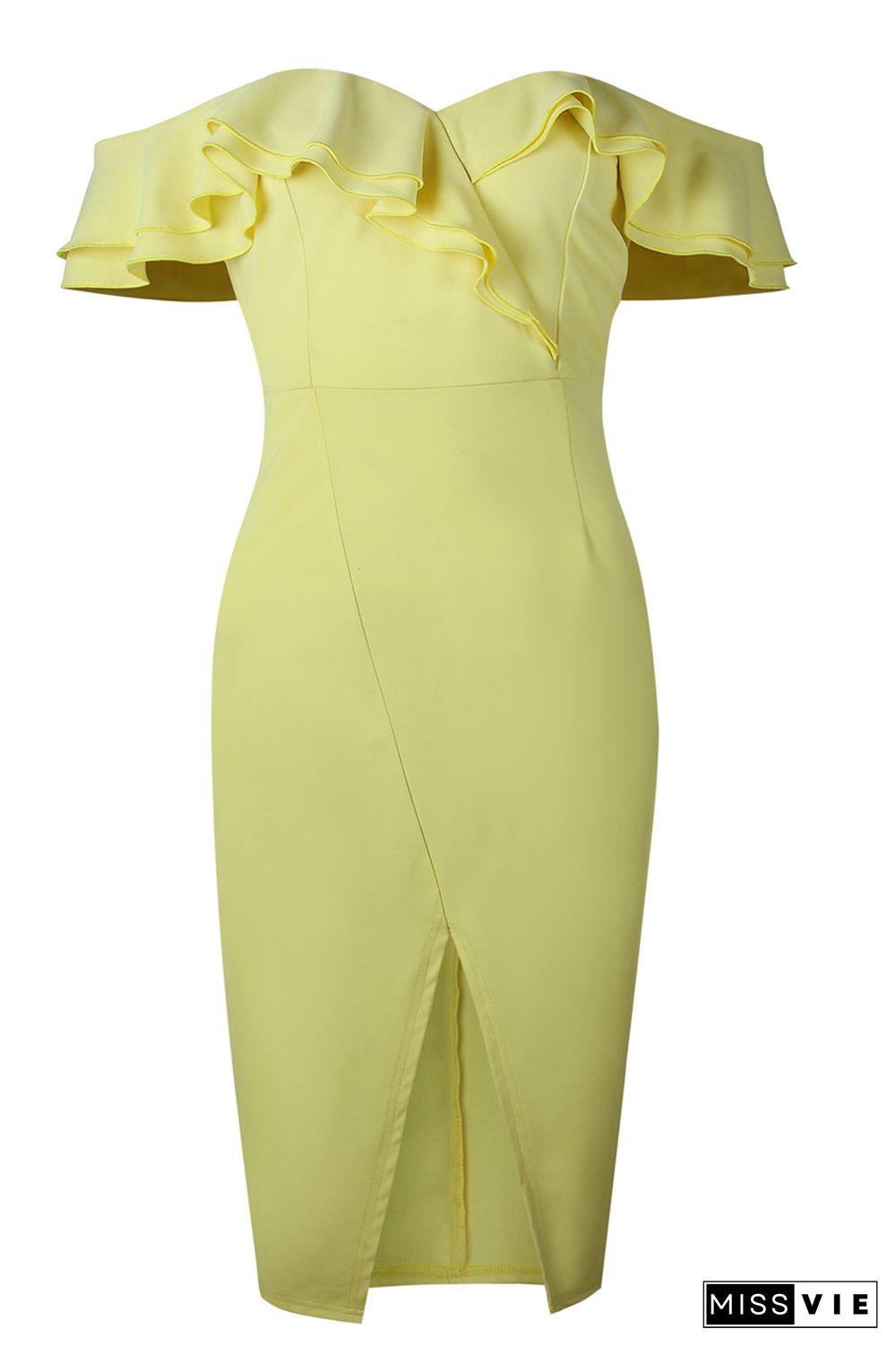 Chic Party Double Ruffle Design Yellow Dress(3 Colors)