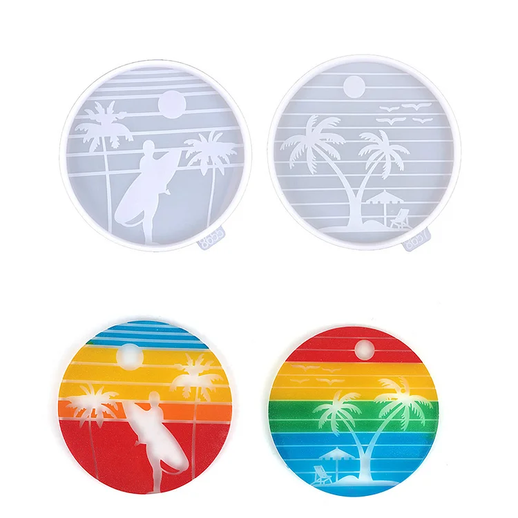 2 Pcs Surfing Theme Coaster Resin Molds Set CrazyMold