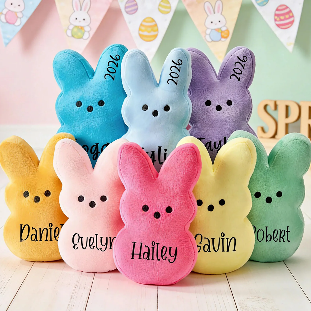 Personalized Plush Bunny Peeps,Custom Stuffed Toy for Basket,Easter Gift Custom Name Easter Peep Bunny Plush Doll, Easter Bunny Gift