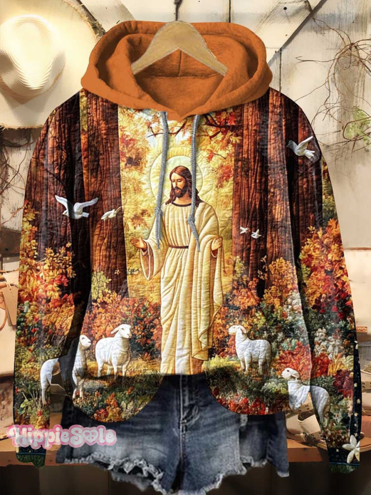 Vintage Jesus & Peace Collage Print Casual Hoodie Sweatshirt Multicolor / S