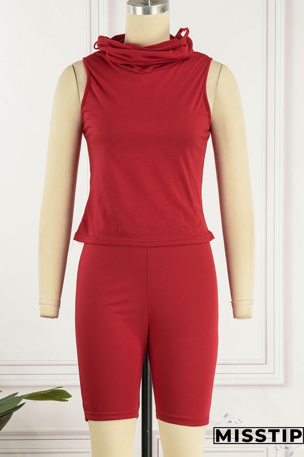 Black Casual Solid Patchwork Turtleneck Sleeveless Two Pieces