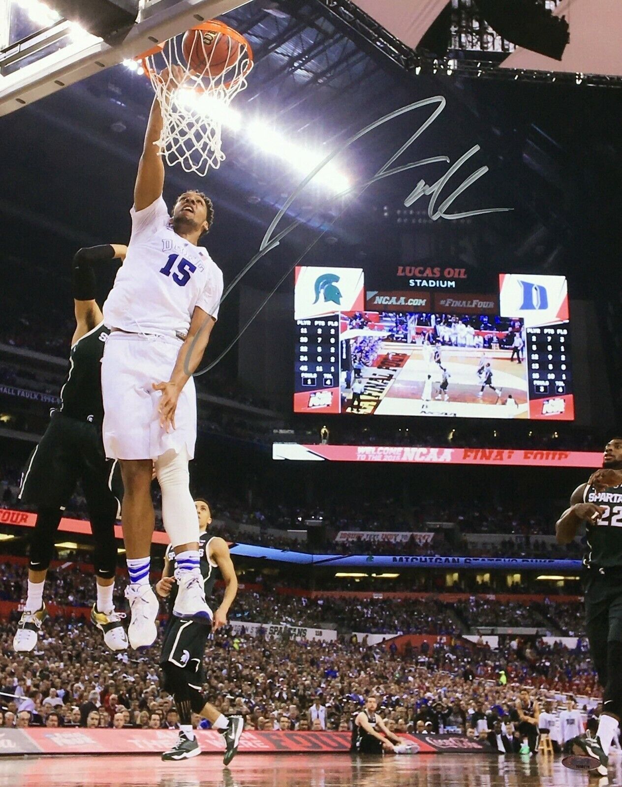 Jahlil Okafor Signed Duke Blue Devils 16x20 Photo Poster painting *Pelicans Tri-Star 7636219