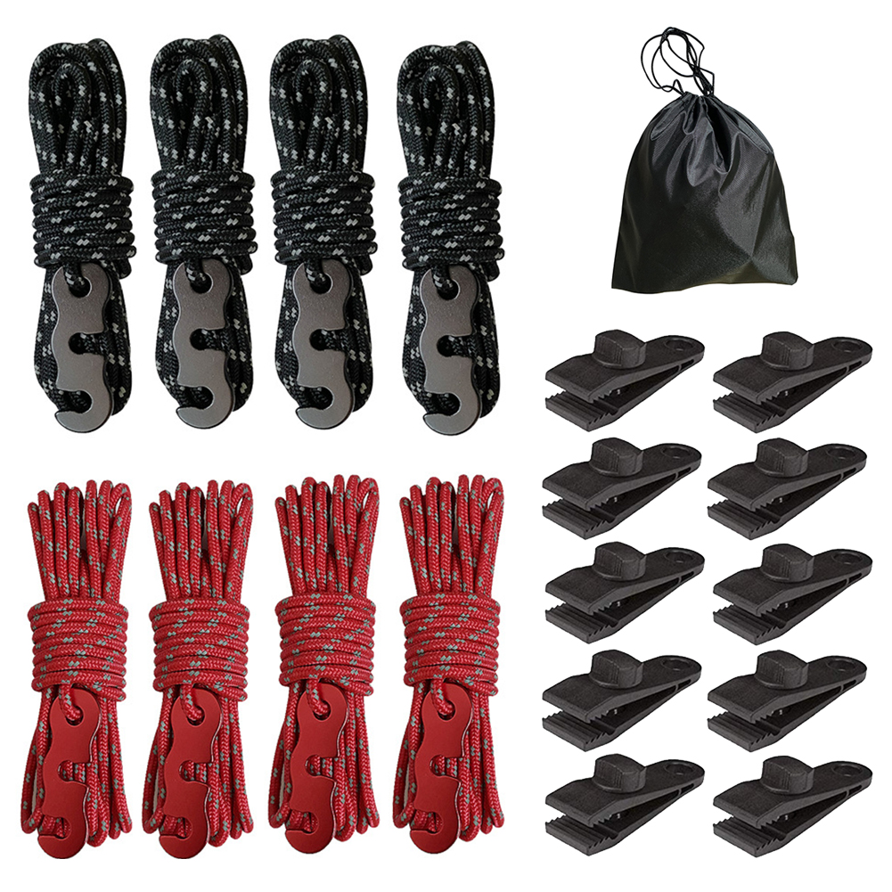 

4pcs Portable Camping Tent Windproof Rope with 10pcs S-Shaped Fixing Buckle, Black, 501 Original