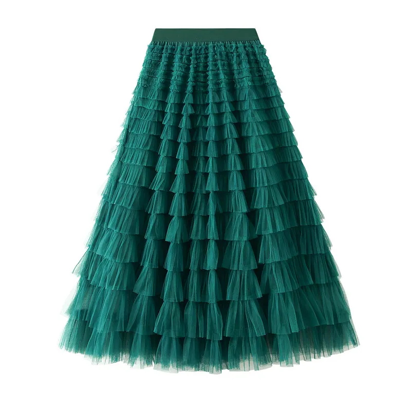 Nigikala Nigikala Yarn Lotus Leaf Side Temperament Skirt Women's Dress 2025 Spring And Autumn New Famous Woman Long Dress Thin Cake Skirt 2210