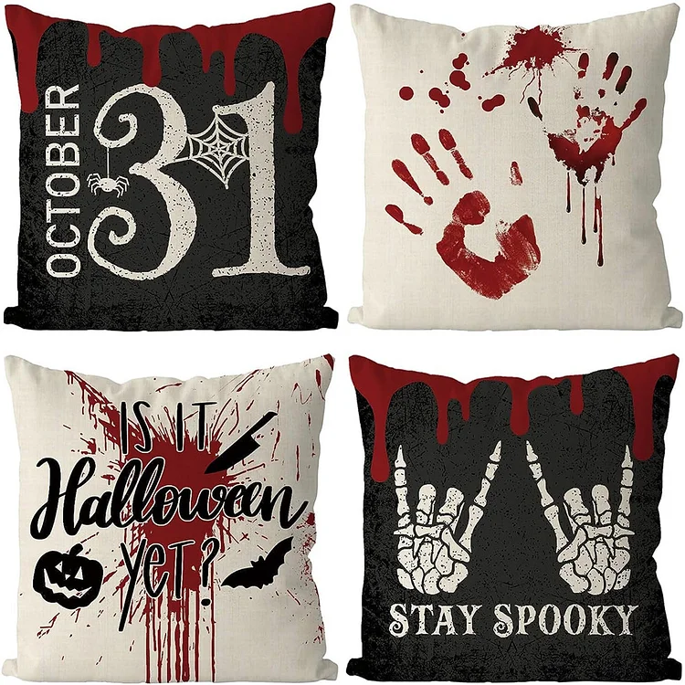 4PCS Horror Pillow Cushion Cover Halloween Bloody Hand Print Pillow Cover45x45cm