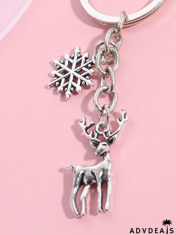 Deer & Snowflake Charm Keychain