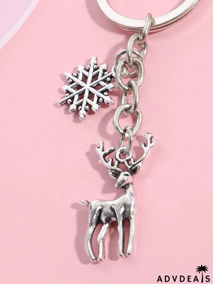 Deer & Snowflake Charm Keychain