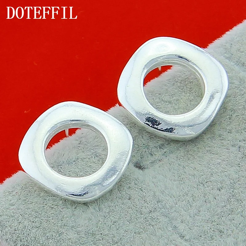 DOTEFFIL 925 Sterling Silver Square Round Stud Earring For Women Jewelry