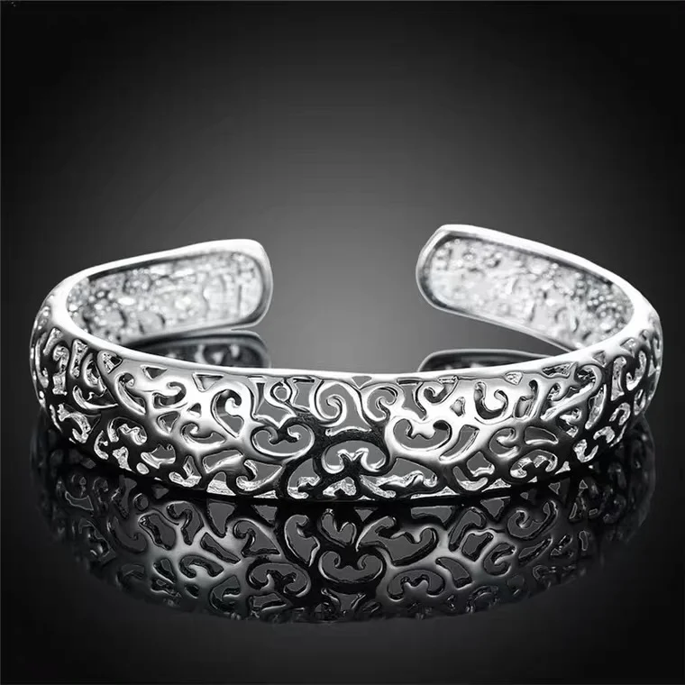 925 Silver Open Small Bezel Hollow Pattern Bracelet