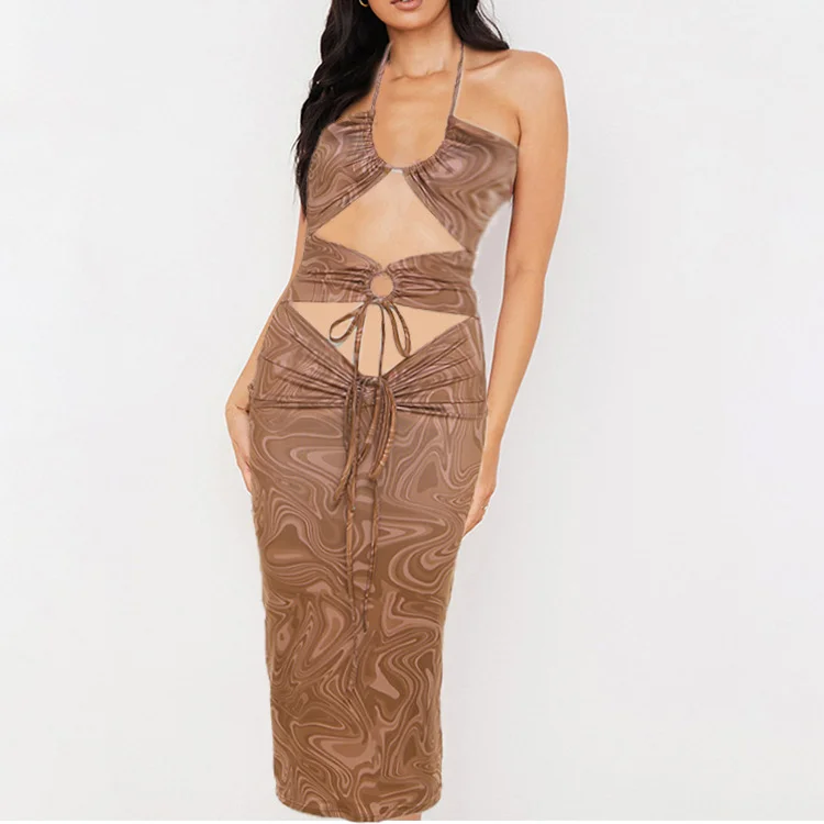 Uveng Uveng 2024 Women's Ins Fashion Elegant Long Temperament V-Neck Beach High-Waisted Dress