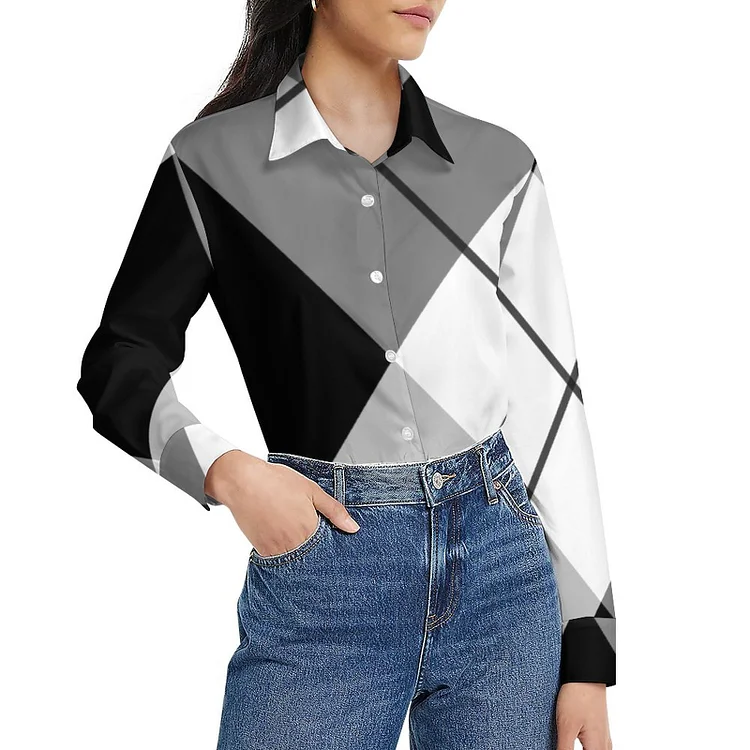 Women S-5XL Navy Blue White Gingham Check Plaid Long Sleeve Button Down Blouses Lady Dressy Casual Office Tops - Heather Prints Shirts