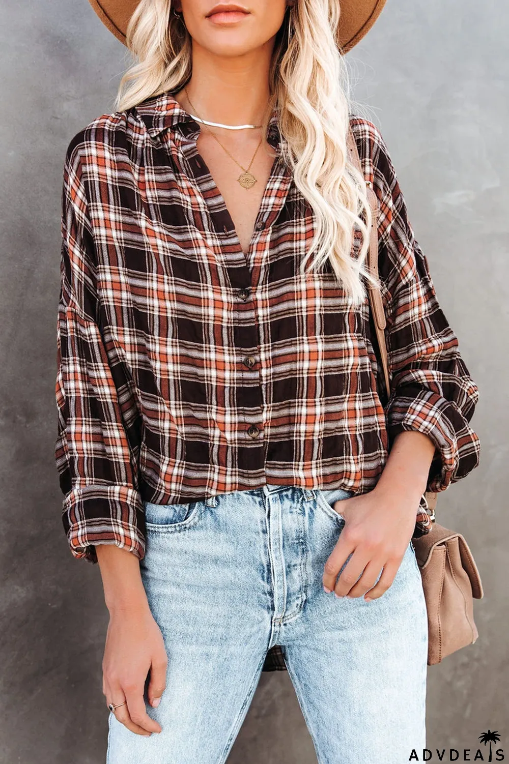 Lapel Plaid Long Sleeve Shirt Coat