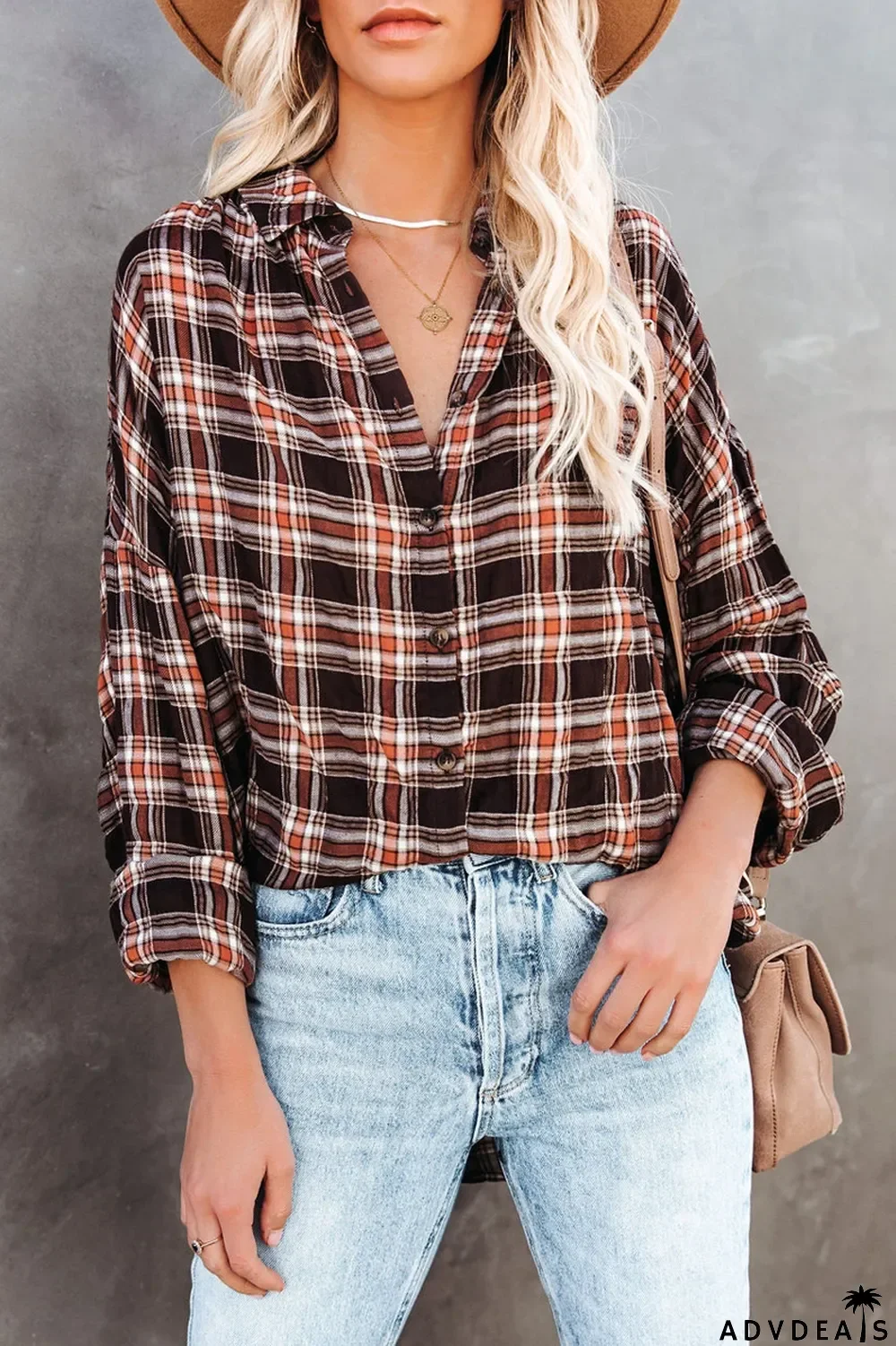 Lapel Plaid Long Sleeve Shirt Coat