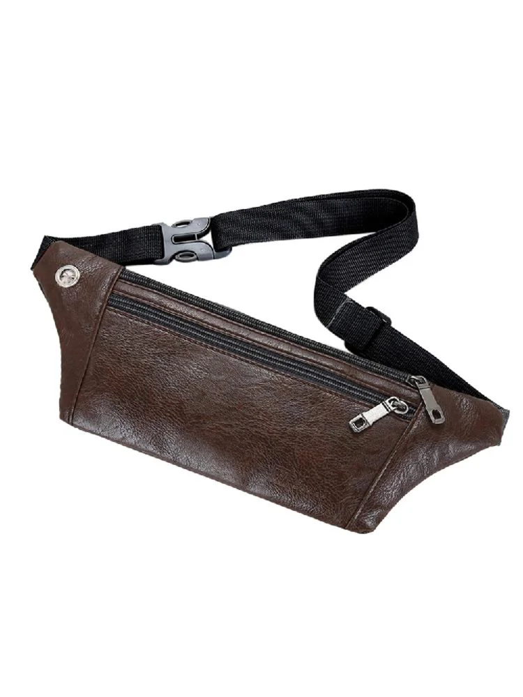 Men Waist Bag Retro Leather Fanny Chest Pouch Crossbody Pack (Dark Brown)