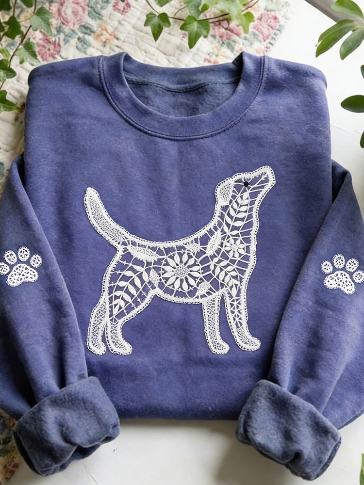 Cute Lace Dog & Paws Art Vintage Washed Sweatshirt wearshes