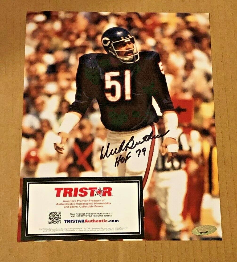 DICK BUTKUS SIGNED 8X10 CHICAGO BEARS Photo Poster painting W/HOF79 TRISTAR CERTIFIED