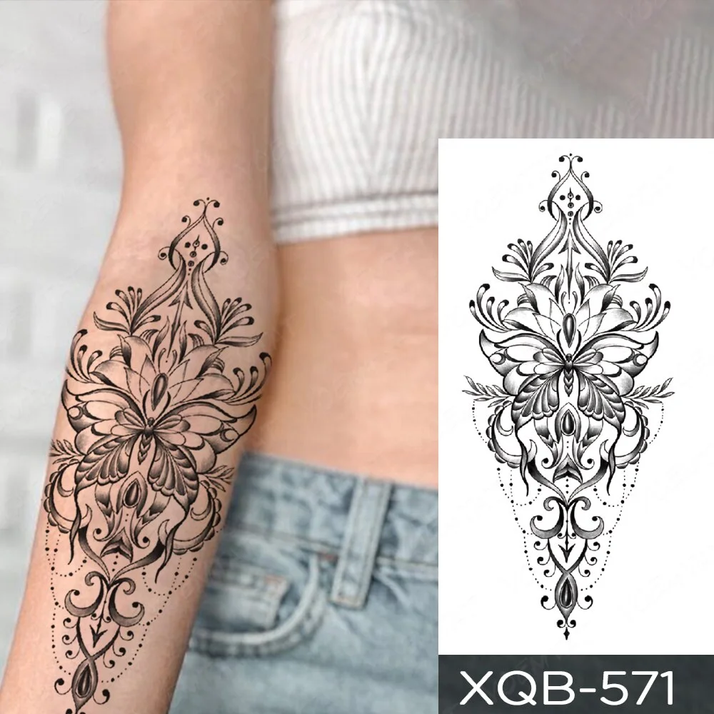 Sdrawing Temporary Tattoo Sticker Henna Mehndi Totem Flash Tatto Lotus Flower Hand Fingers Body Art Arm Fake Tatoo Men Women