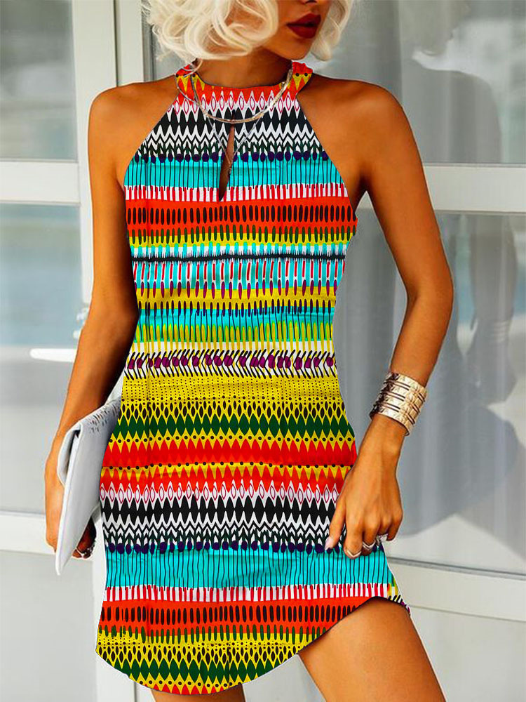 Traditional African Geometry Stripe Mini Dress wearshes