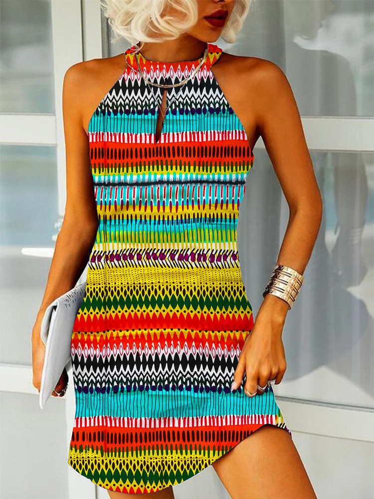 Traditional African Geometry Stripe Mini Dress