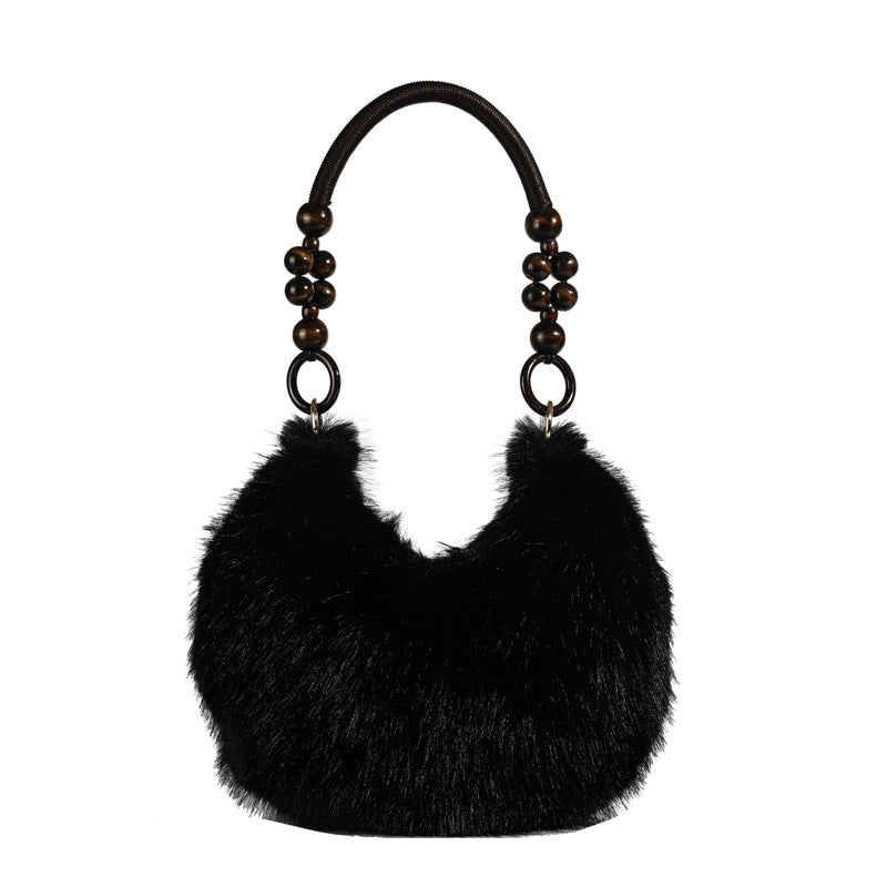 Women’s Medium Plush Solid Color Classic Style Streetwear Pillow Shape Zipper Underarm Bag