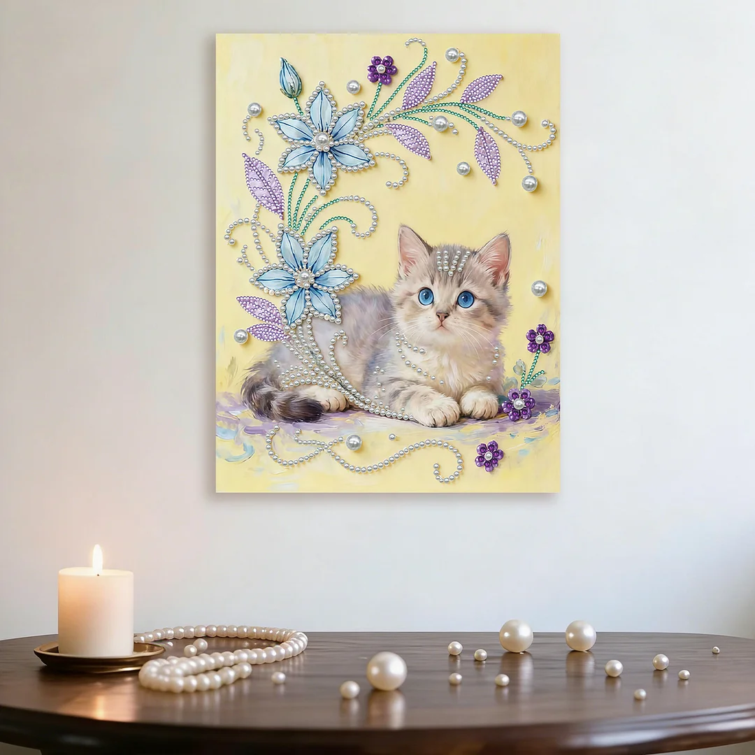 Kitten - DIY Pearl Diamond Art Kit With Frame 30*40cm