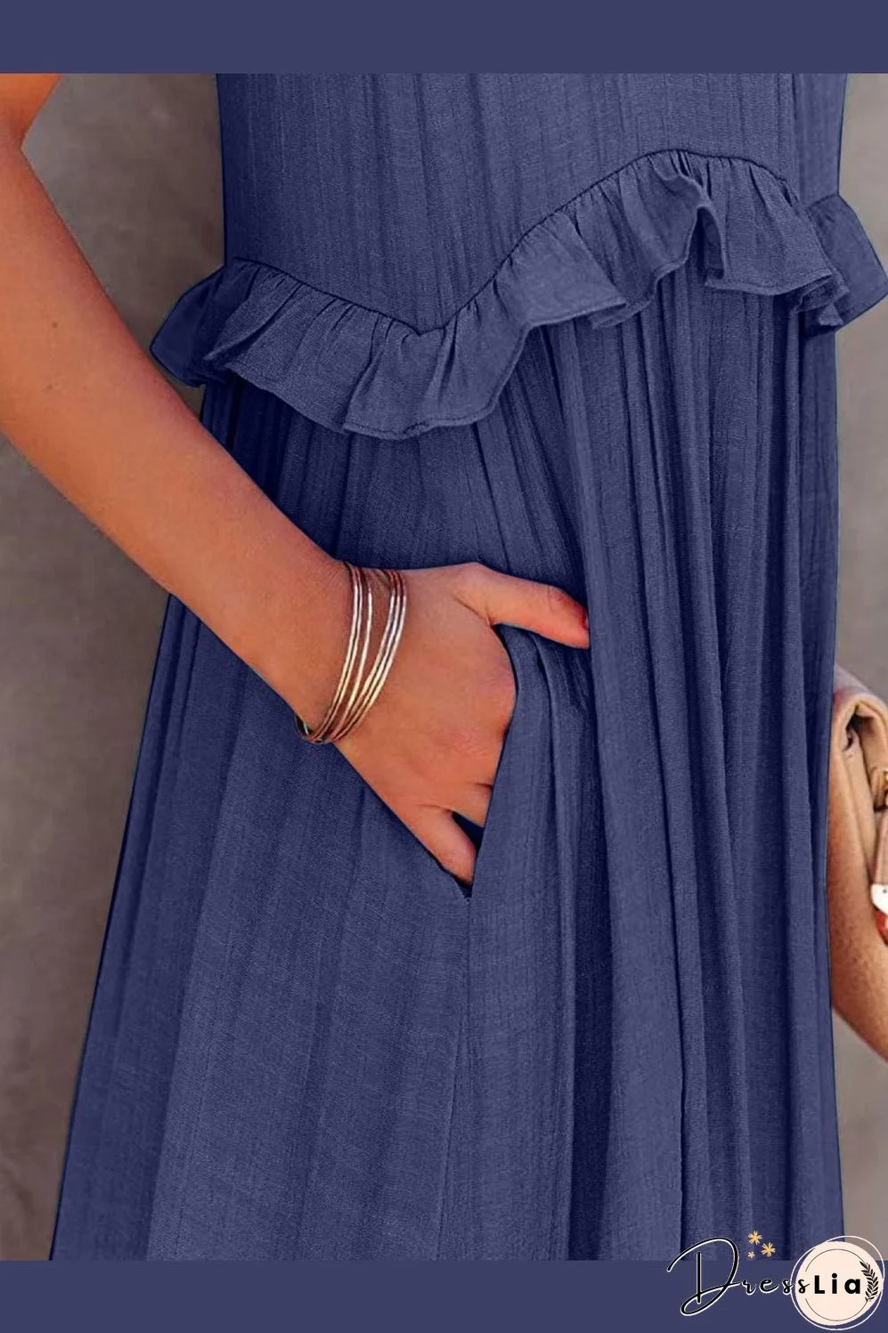 Ruffled Sleeveless Tiered Maxi Dress with Pockets