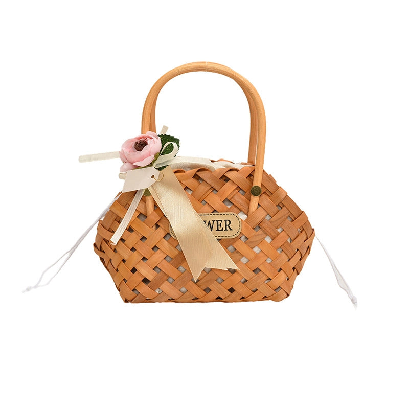 Women’s Small Straw Solid Color Vacation Beach Weave String Straw Bag