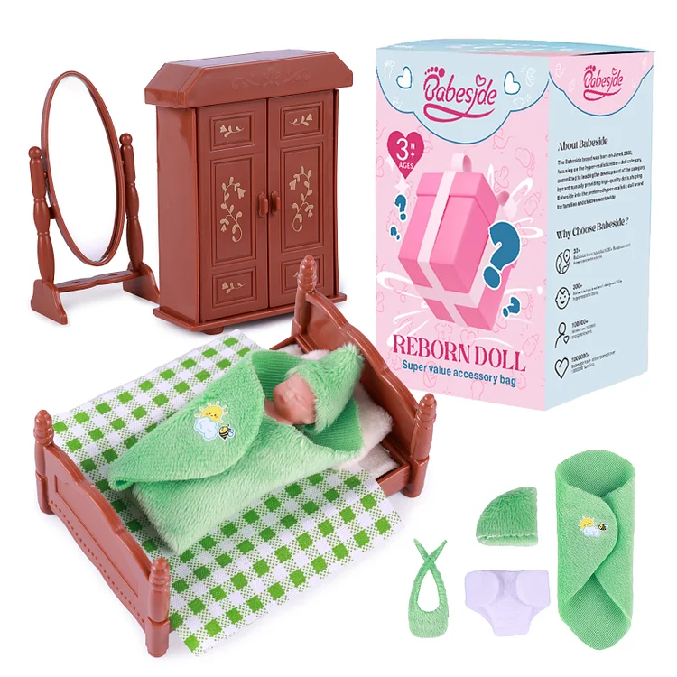 Babeside Aurora 3" Mini Full Silicone Sleeping Reborn Baby Girl with Playset Accessories