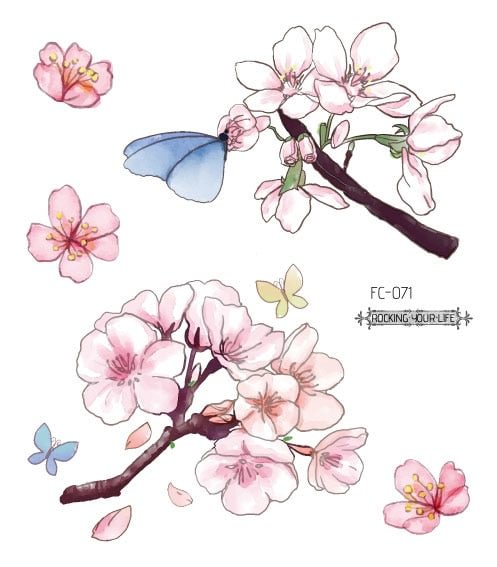 Rocooart Flowers Fake Sakura Tattoo Stickers Chest Taty Waterproof Tatoo Brid Cherry Blossom tree For Women Tattoo Body Taty