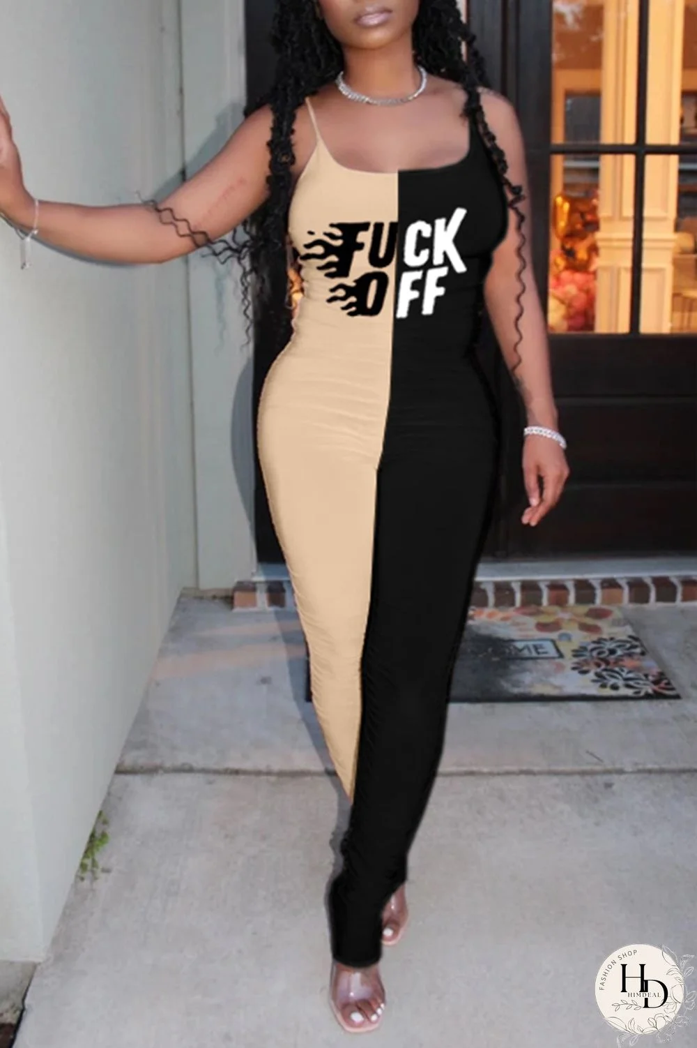 Yellow Purple Fashion Sexy Letter Print Split Joint Backless Fold O Neck Skinny Jumpsuits