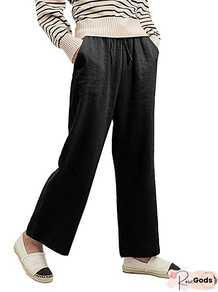 Solid Casual Pants Plus Size Wide Leg Pants