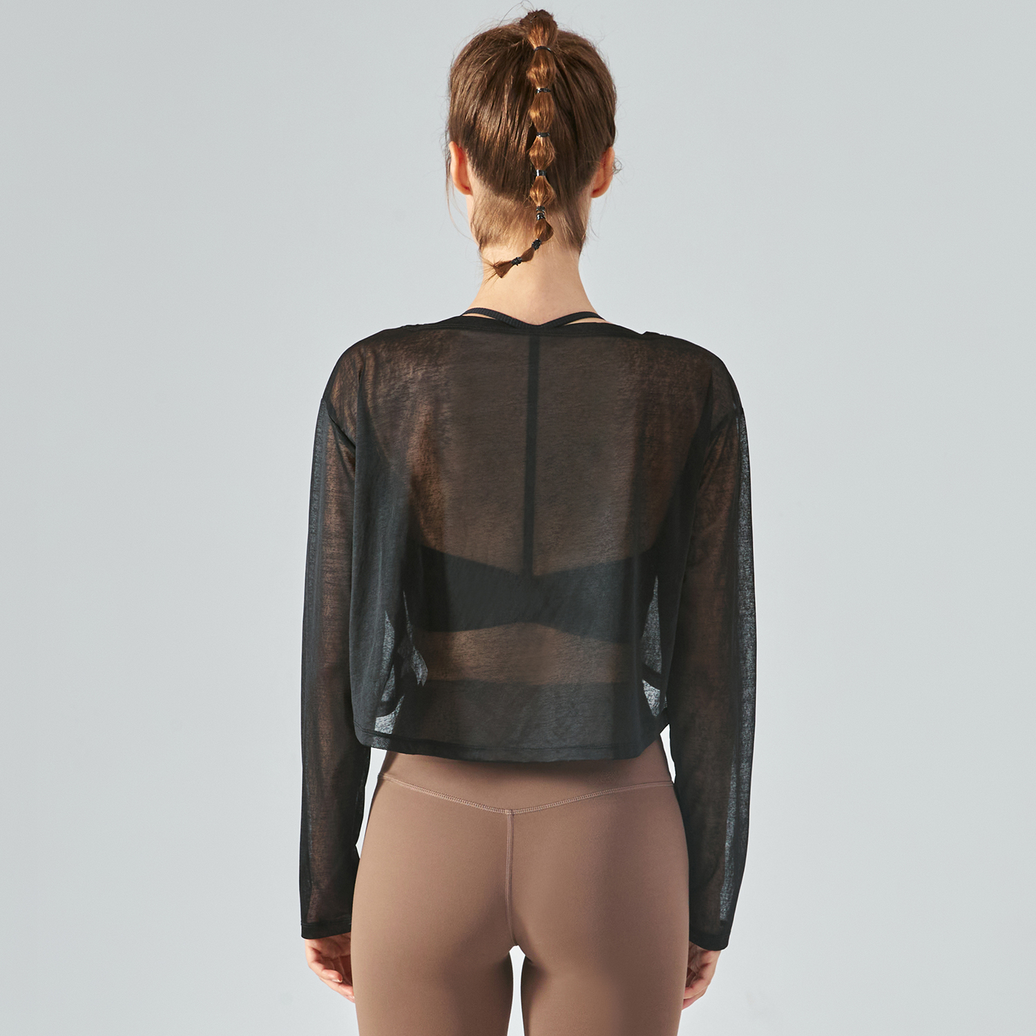 Shop Black moth yarn antistatic yoga smock see through gym t-shirt online on Hergymclothing