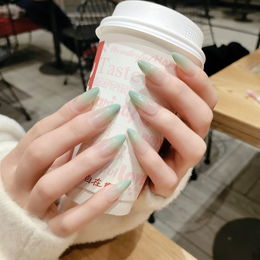 24Pcs/box Artificial Nails With Glue Gradients Wear Long Paragraph Fashion Manicure Patch False Nails Press On Nails For Girls