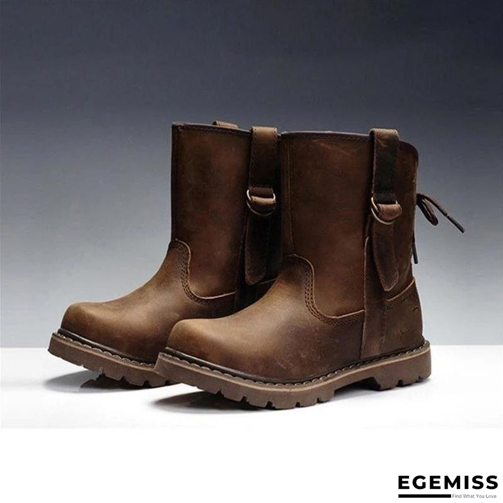 Faux Leather Lace-Up All Season Low Heel Boots | EGEMISS