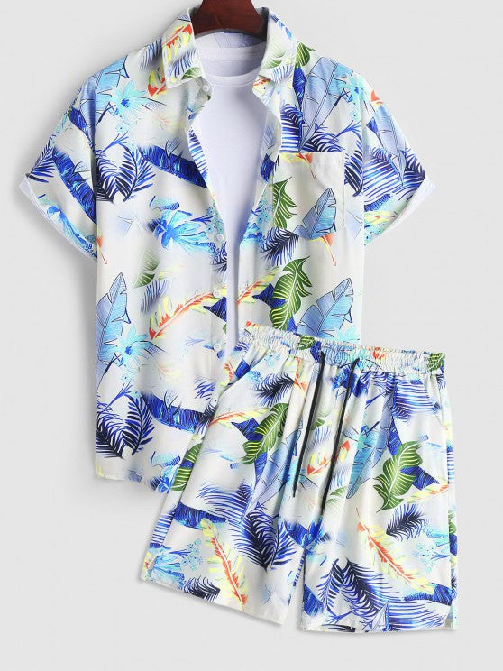 Tropical Palm Leaves Plant Printed Shirt And Shorts