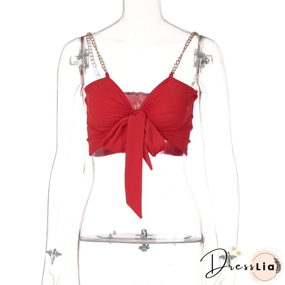 Fashion Sexy V-Neck Lace Up Slim Fit Backless Strap Tube Top European And American Women 's Clothing New Spring And Summer