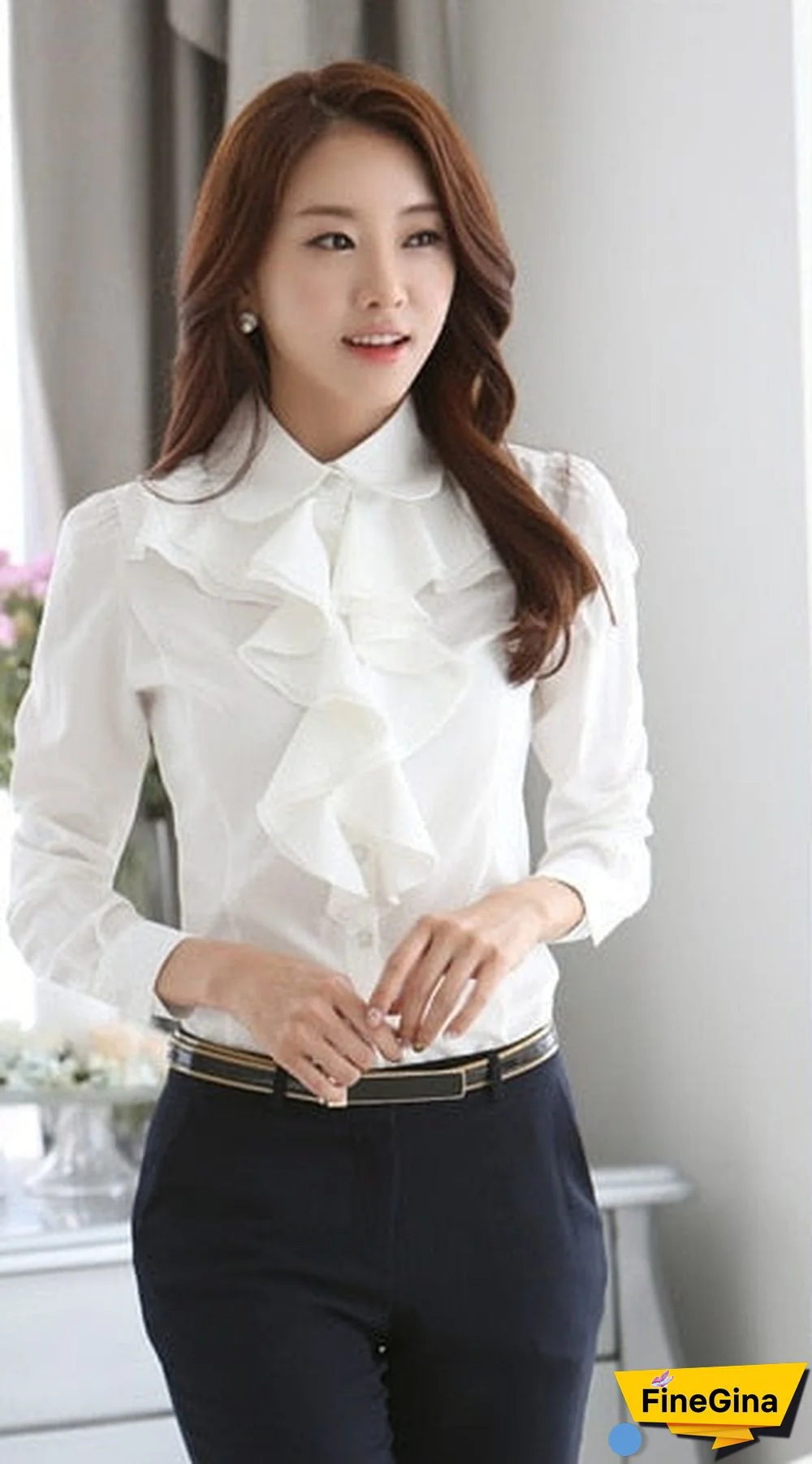 Spring New Arrival Chiffon Long Sleeve Female Blouse Shirt Fashion Ruffles Ladies White Black Office Blouses Women Clothes 8C81