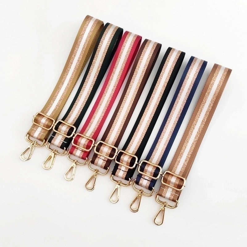 New Colorful Nylon Wide Shoulder Strap Bright Gold Thread Purse Accessories Strap Adjustable Shoulder Crossbody Replacement Long Strap