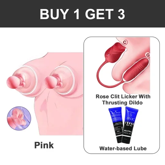 Adjustable Intensity Rose Kiss Breast Vibrator with Nipple Clamps